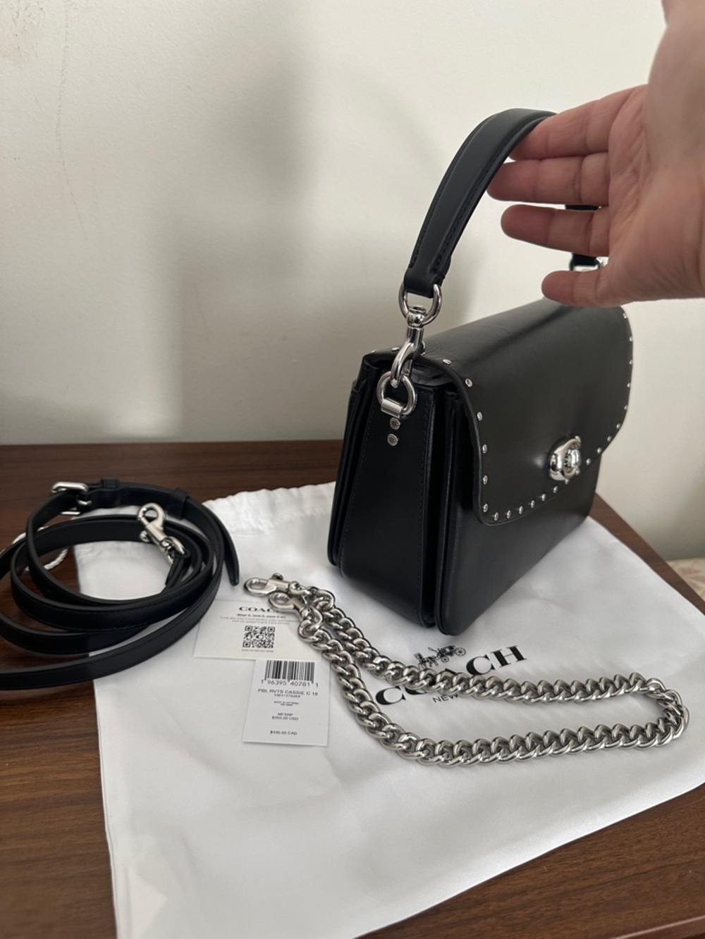 Coach Cassie, 19 Black Leather Studded Turnlock Crossbody Bag 🔥 - Picture 5 of 8